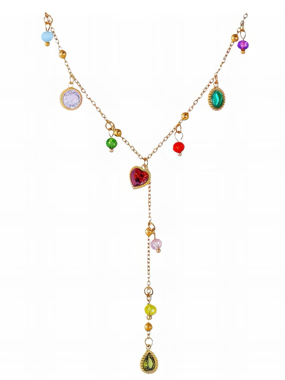 Gold Multi-Gem Heart Dangle Necklace - Women Jewelry